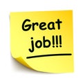 Yellow sticker with black postit Ã¢â¬Å¾Great job!!!Ã¢â¬Å, note hand written - 